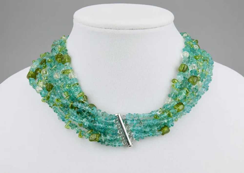 Beaded Necklace Blue Topaz Green Peridot With Fac… - image 5