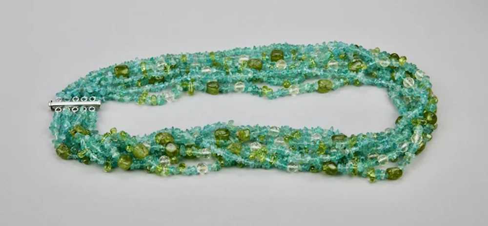 Beaded Necklace Blue Topaz Green Peridot With Fac… - image 6