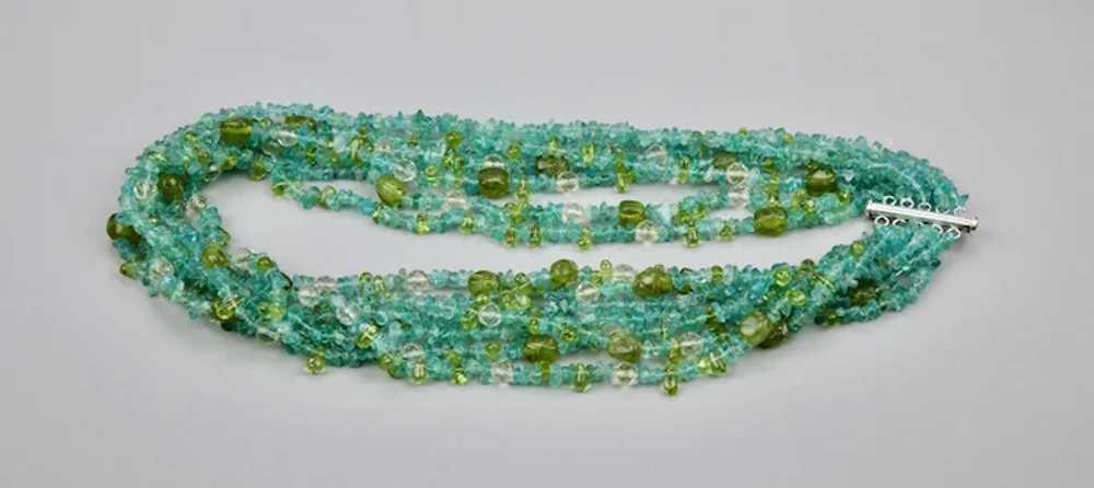 Beaded Necklace Blue Topaz Green Peridot With Fac… - image 7