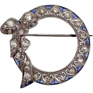 Classic Art Deco Platinum, Diamond & Sapphire Broo