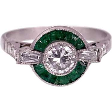 Art Deco Platinum, Diamond & Emerald Target Ring