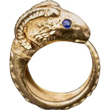 Antique 9K & Sapphire Rams Head Ring - image 1