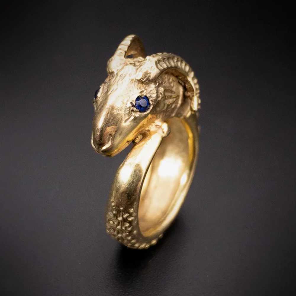 Antique 9K & Sapphire Rams Head Ring - image 3