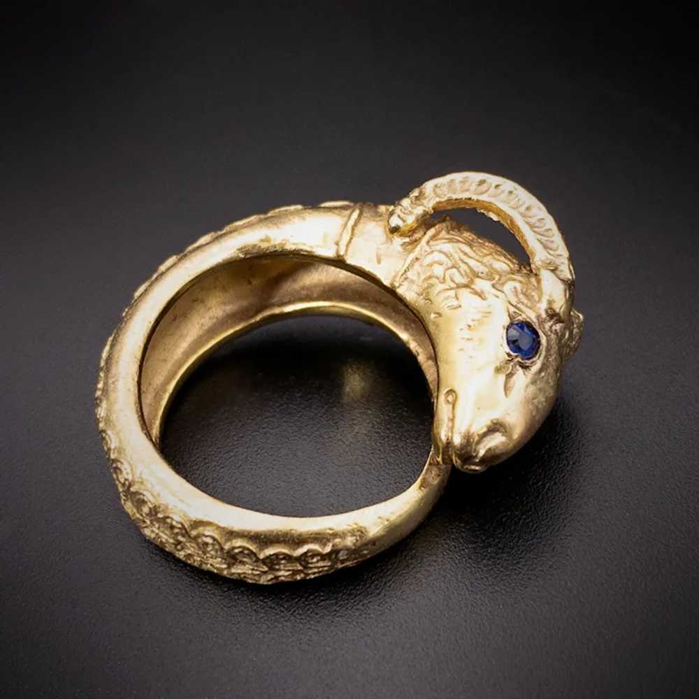 Antique 9K & Sapphire Rams Head Ring - image 4