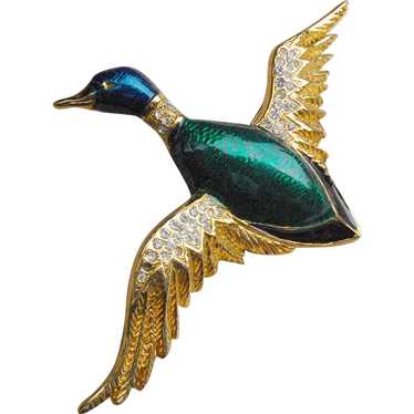 French Enamel Carven Signed Duck Brooch - image 1