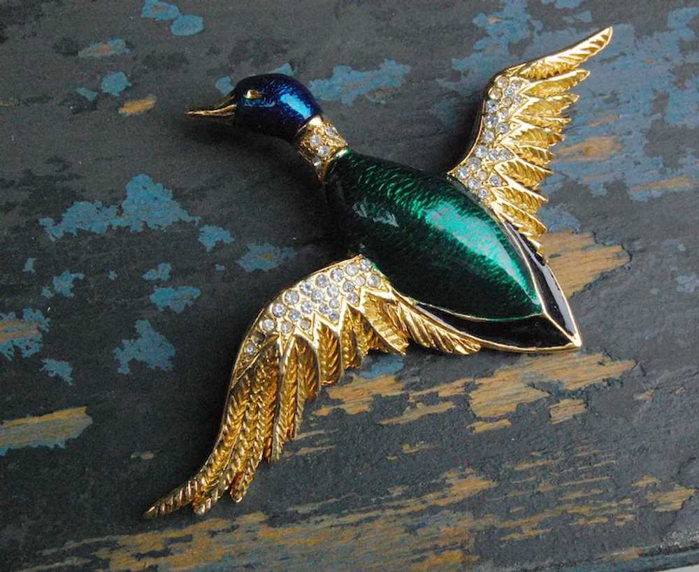 French Enamel Carven Signed Duck Brooch - image 3