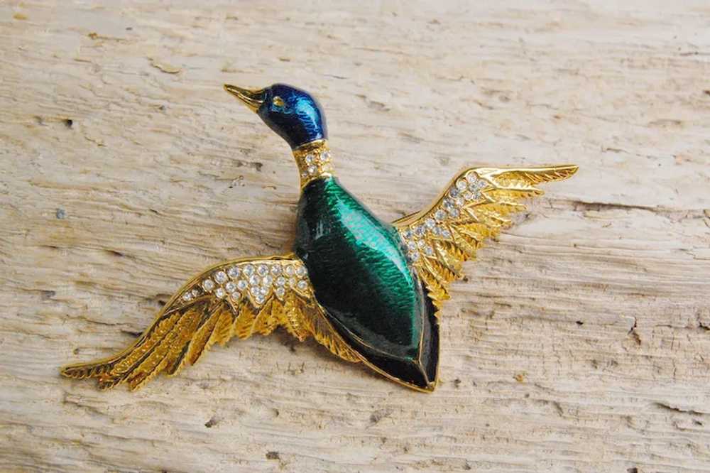 French Enamel Carven Signed Duck Brooch - image 6