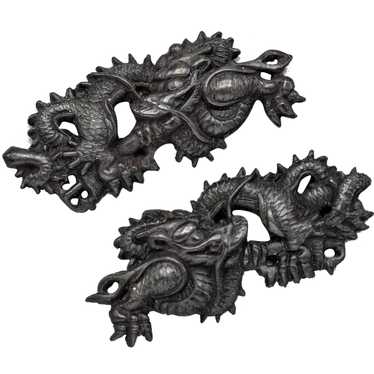 Antique Edo Period Shakudo Coiling Dragons Menuki 