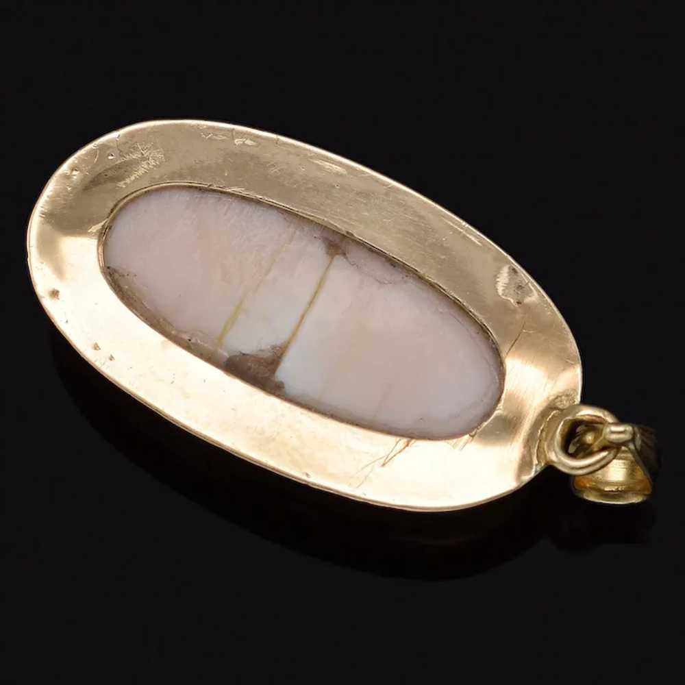 Antique 14K Yellow Gold Angel Skin Coral Oval Cam… - image 3