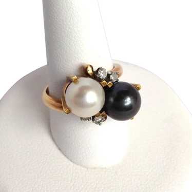Black And White Pearl Ring Diamonds Italy 14K - image 1