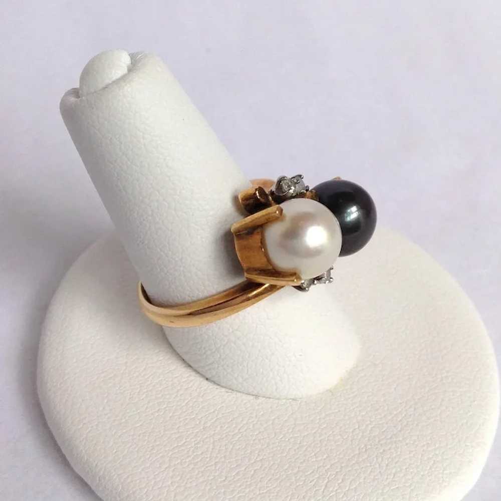 Black And White Pearl Ring Diamonds Italy 14K - image 2