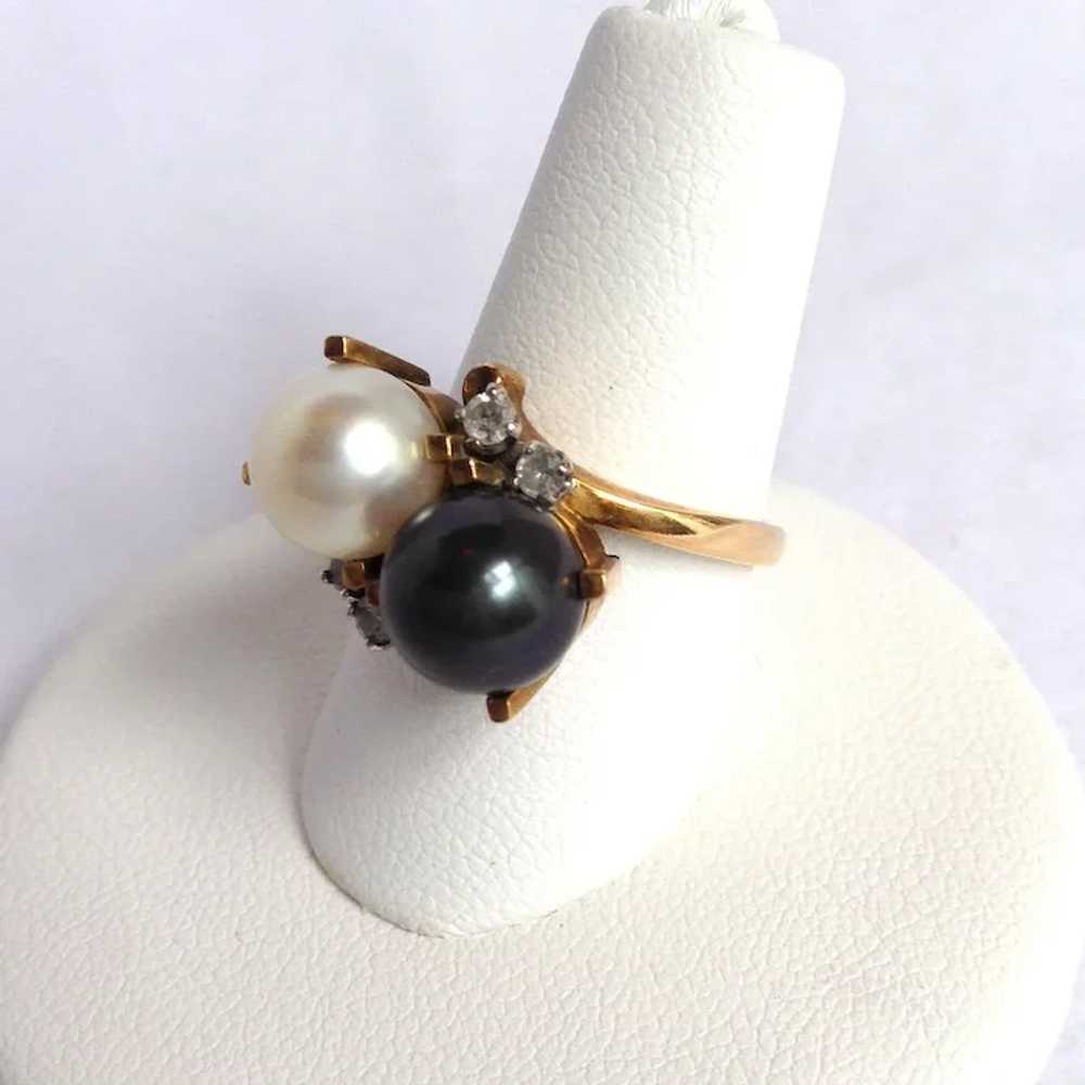 Black And White Pearl Ring Diamonds Italy 14K - image 3