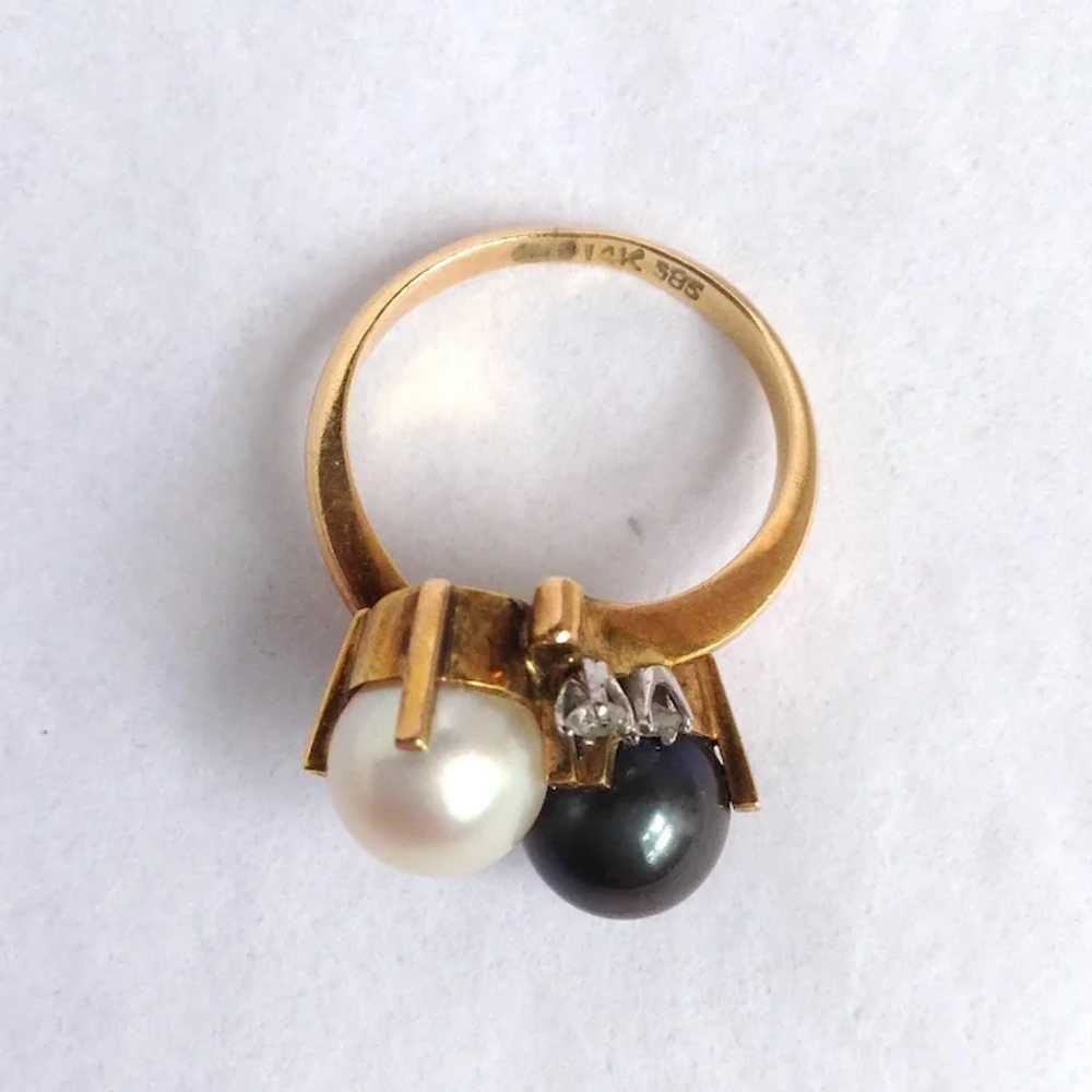 Black And White Pearl Ring Diamonds Italy 14K - image 4