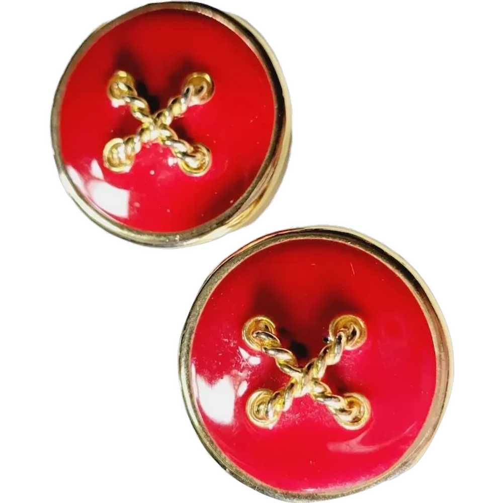 Vintage 80's Enamel Button Earrings [A388] - image 1