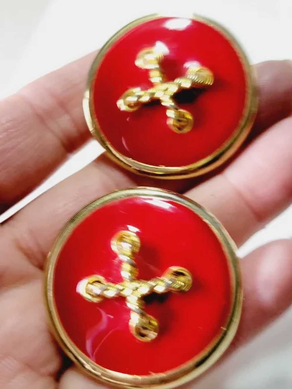 Vintage 80's Enamel Button Earrings [A388] - image 2