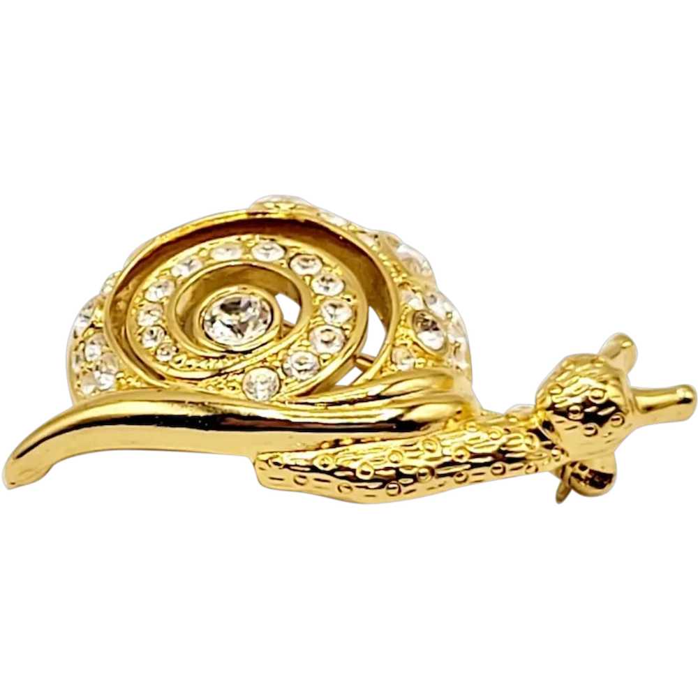Signed Swarovski Pave Rhinestone Snail Brooch Pin… - image 1