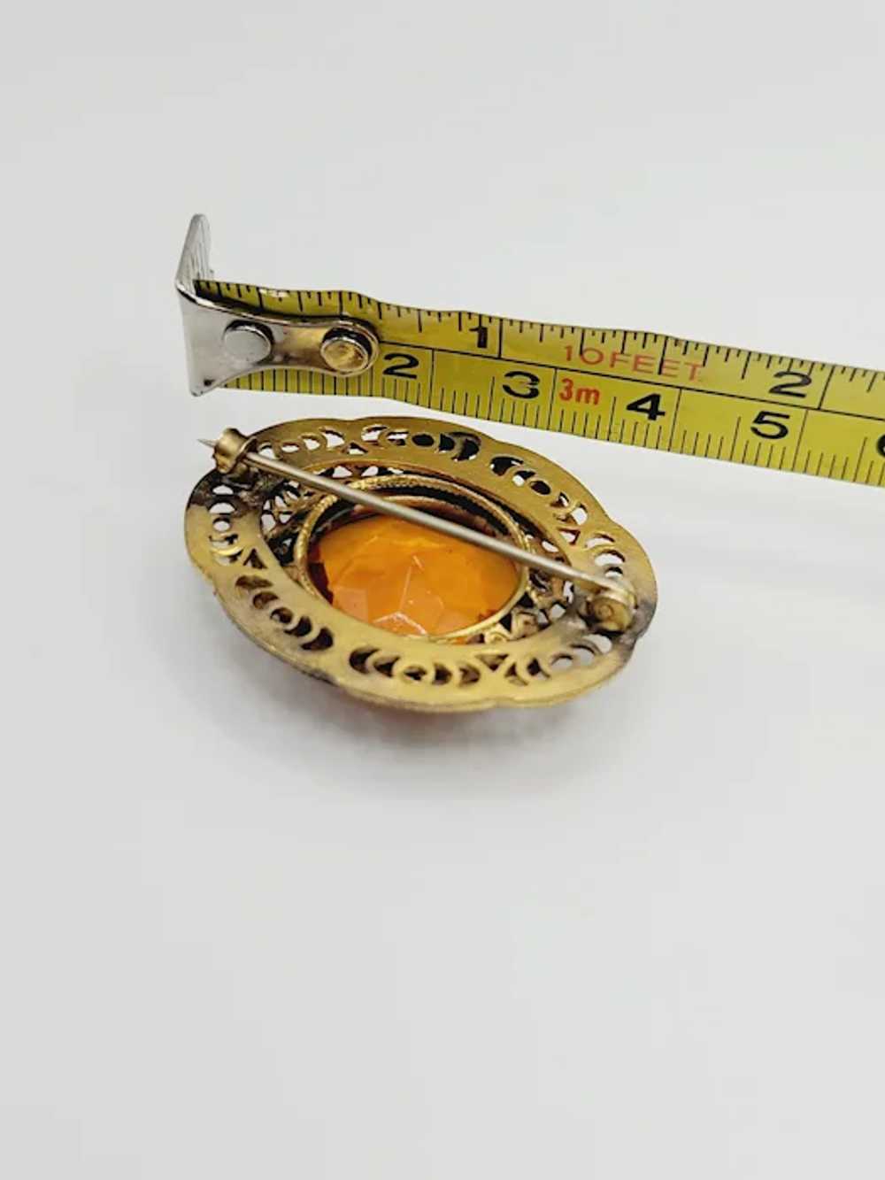 Antique Czech Glass Brass With Saw Tooth Bezel Se… - image 3