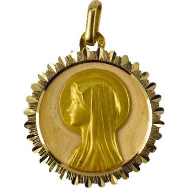 French Virgin Mary 18K Yellow Gold Medal Pendant - image 1