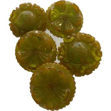 Five (5) Heavy Carved Translucent Apple Green Bak… - image 1