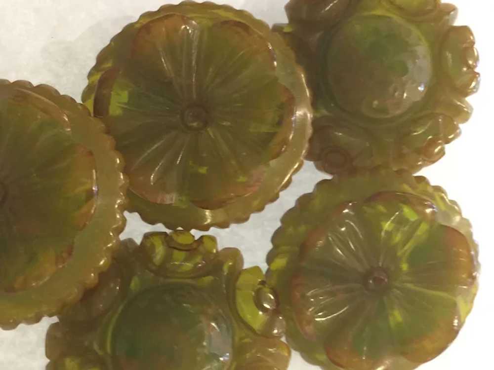 Five (5) Heavy Carved Translucent Apple Green Bak… - image 3