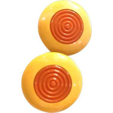 1930s Cream and Orange Bakelite Large Geometric C… - image 1