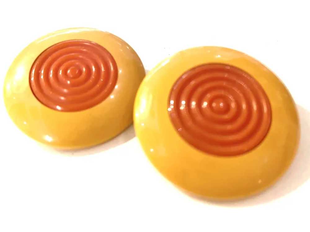 1930s Cream and Orange Bakelite Large Geometric C… - image 2