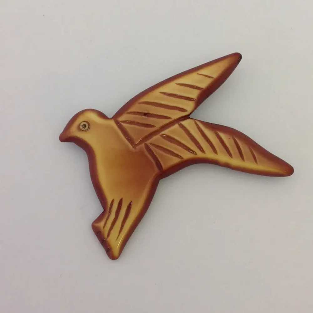 Carved Bakelite Bird Brooch Brown - image 2
