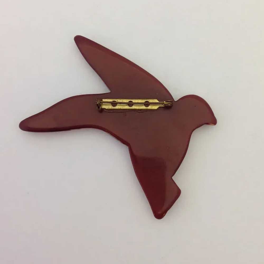 Carved Bakelite Bird Brooch Brown - image 3