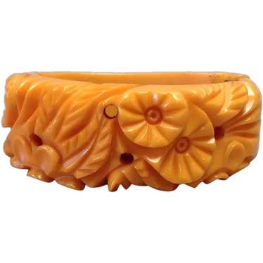 Butterscotch Bakelite Clamper Bangle Heavily Carve