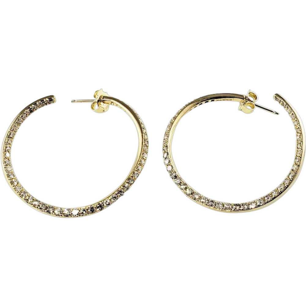 Vintage 14 Karat Yellow Gold Diamond Hoop Earrings - image 1