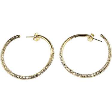 Vintage 14 Karat Yellow Gold Diamond Hoop Earrings - image 1