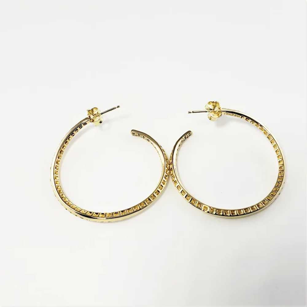 Vintage 14 Karat Yellow Gold Diamond Hoop Earrings - image 2