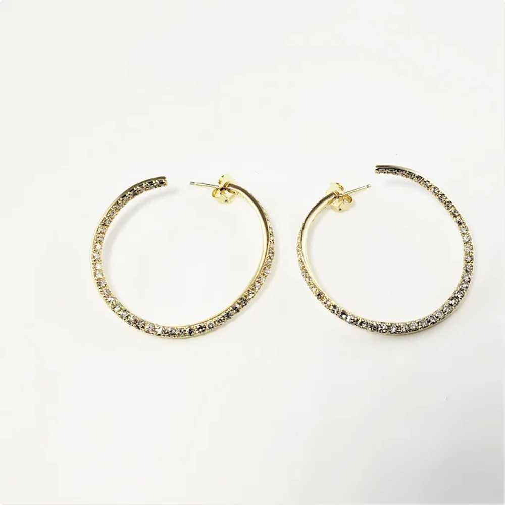 Vintage 14 Karat Yellow Gold Diamond Hoop Earrings - image 5