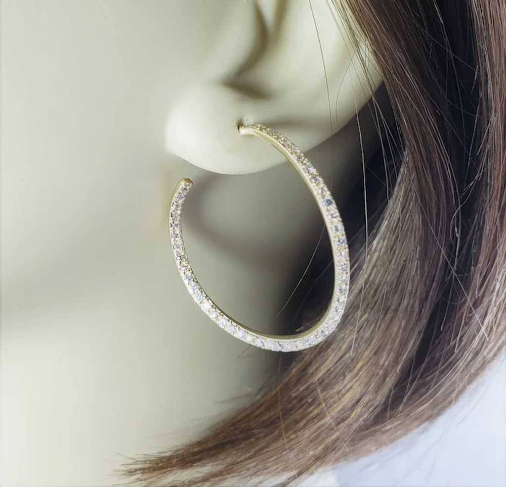 Vintage 14 Karat Yellow Gold Diamond Hoop Earrings - image 7