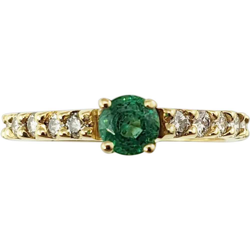 Vintage 14 Karat Yellow Gold Emerald and Diamond … - image 1