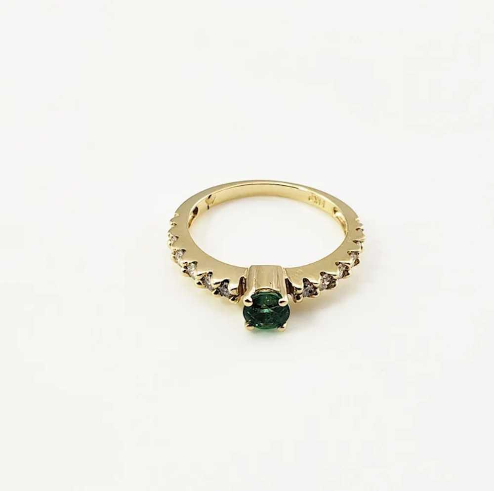 Vintage 14 Karat Yellow Gold Emerald and Diamond … - image 2