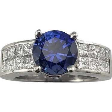 Vintage Platinum Tanzanite and Diamond Ring Size … - image 1