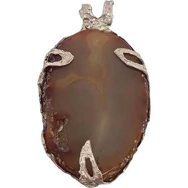 Large Agate Slice Silver Pendant