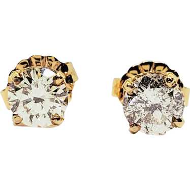 Vintage 14 Karat Yellow Gold Diamond Stud Earring… - image 1
