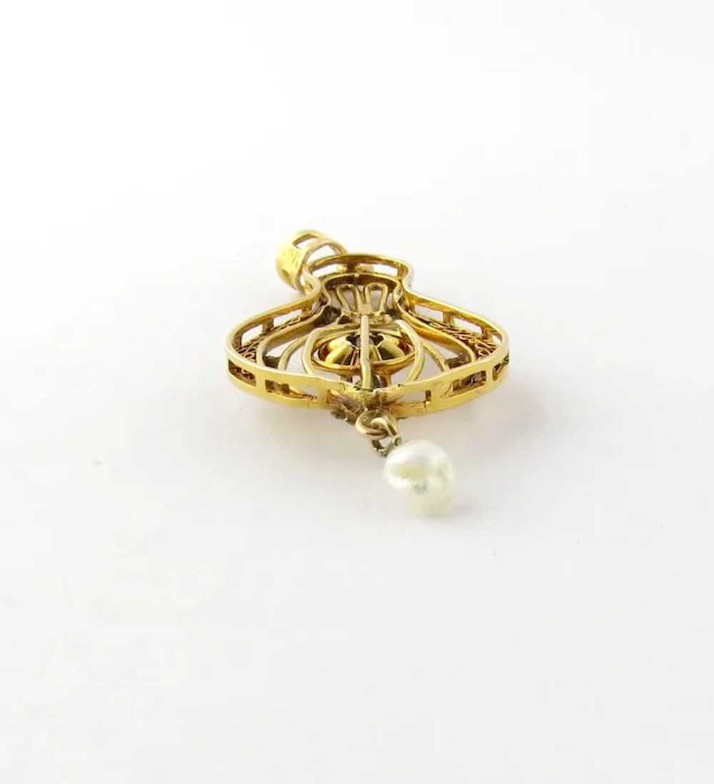 Vintage 14K Yellow Gold Diamond and Pearl Filagre… - image 7