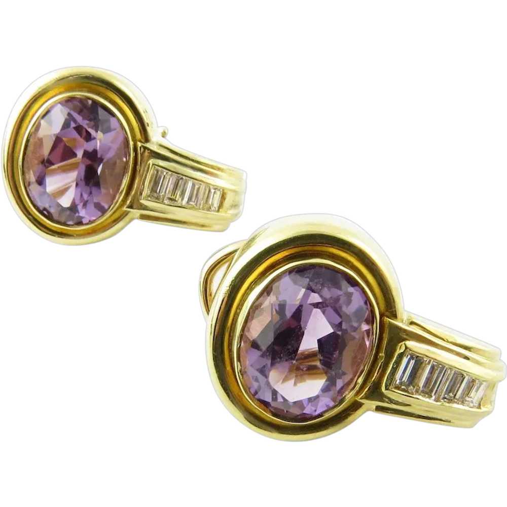 Vintage 18 Karat Yellow Gold Amethyst and Diamond… - image 1