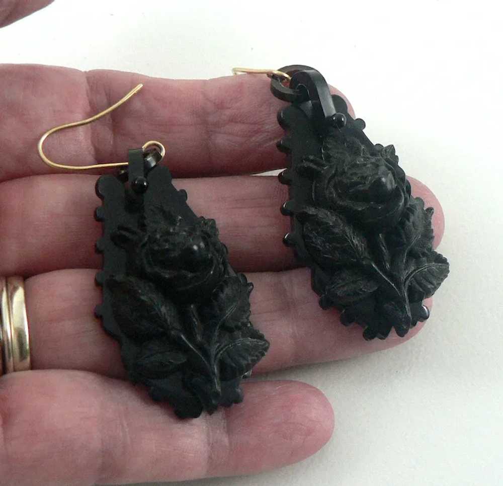 Hand Carved Victorian Whitby Jet Earrings - image 2
