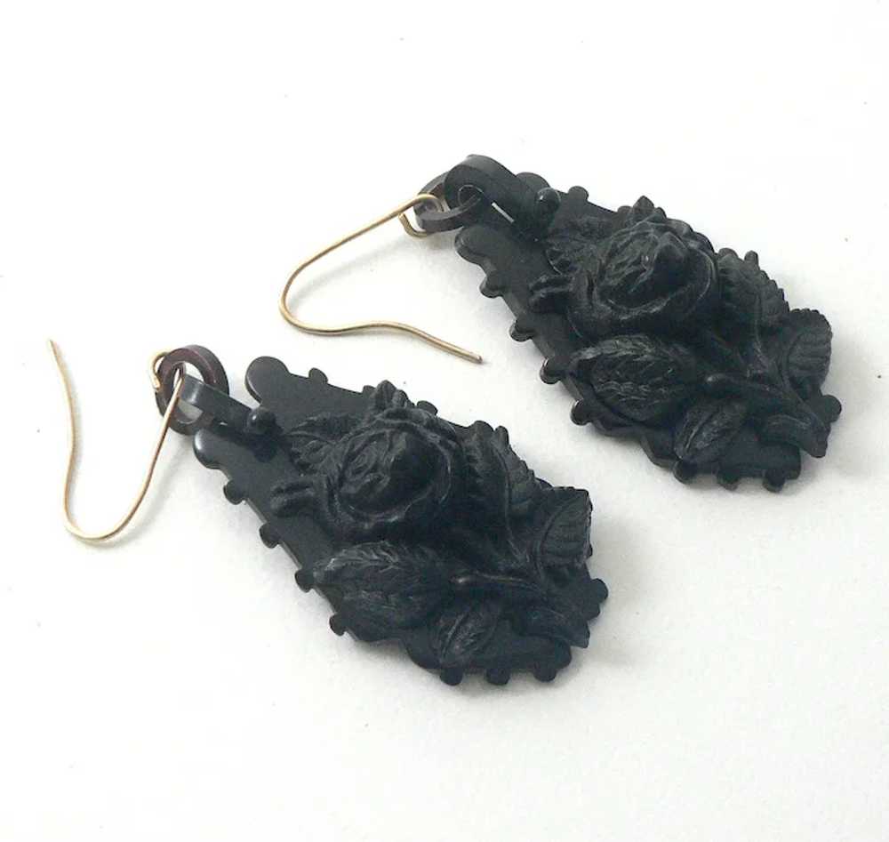 Hand Carved Victorian Whitby Jet Earrings - image 5