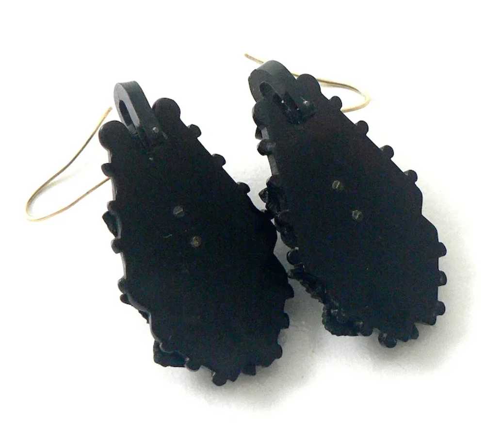 Hand Carved Victorian Whitby Jet Earrings - image 6