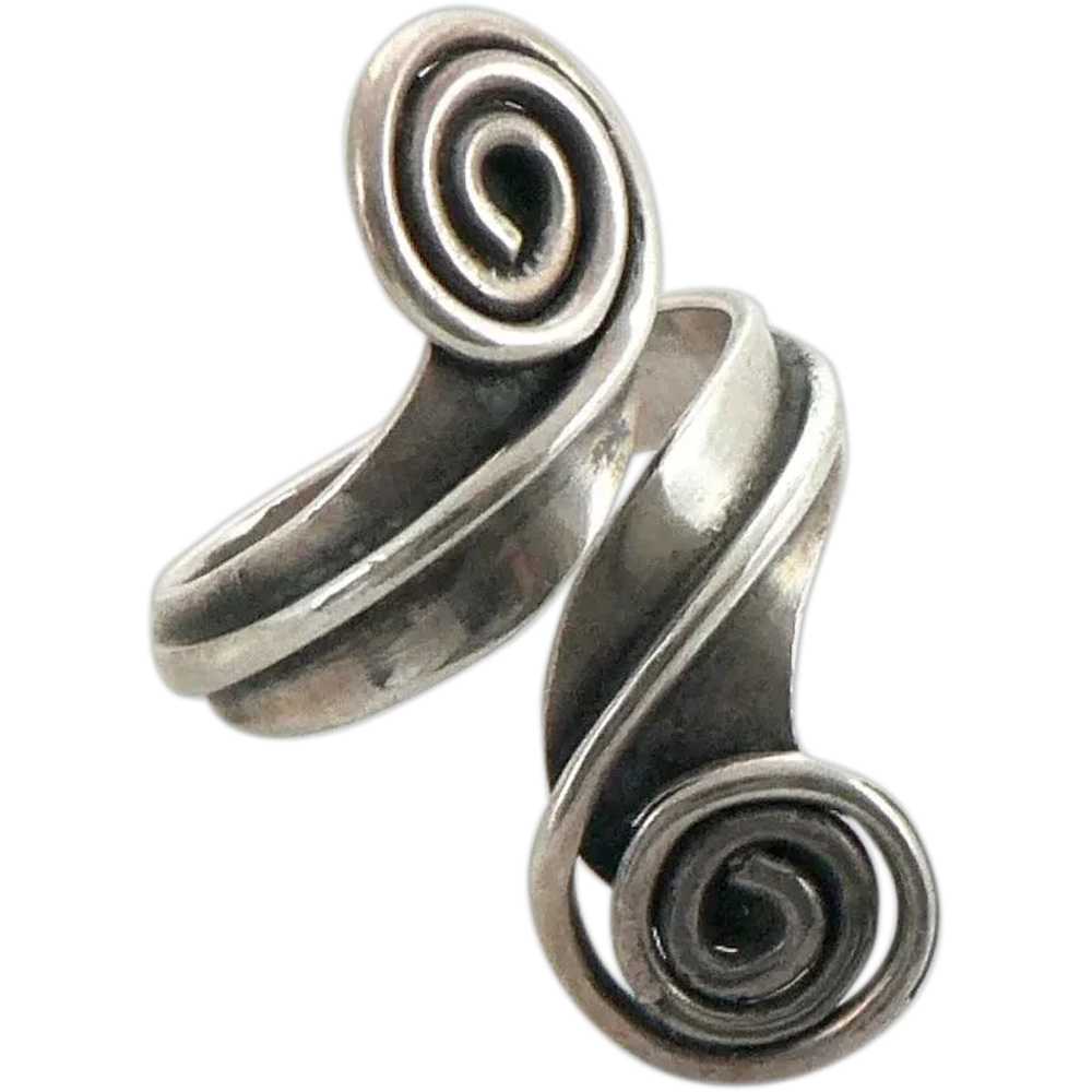 Sterling Silver Mexican Spiral Bypass Ring - image 1