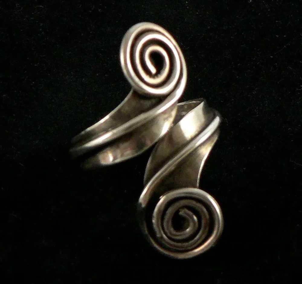 Sterling Silver Mexican Spiral Bypass Ring - image 4