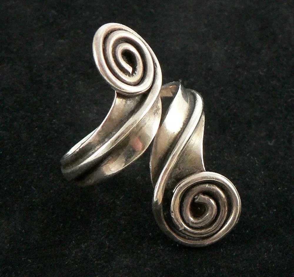 Sterling Silver Mexican Spiral Bypass Ring - image 5