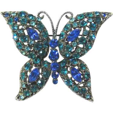 Blue Rhinestone Butterfly Pin Brooch Bright Bold a