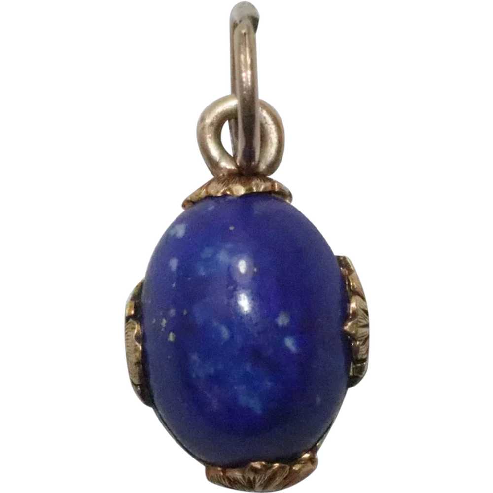 14K Yellow Gold Lapis Pendant - image 1