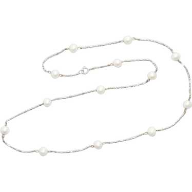 14K White Gold Cultured Pearl Necklace - image 1